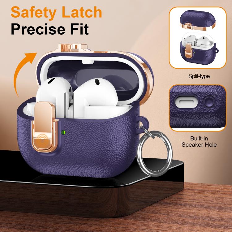 For Samsung Galaxy Buds3 Electroplated Leather Texture Wireless Earphones Protective Case with Security Lock