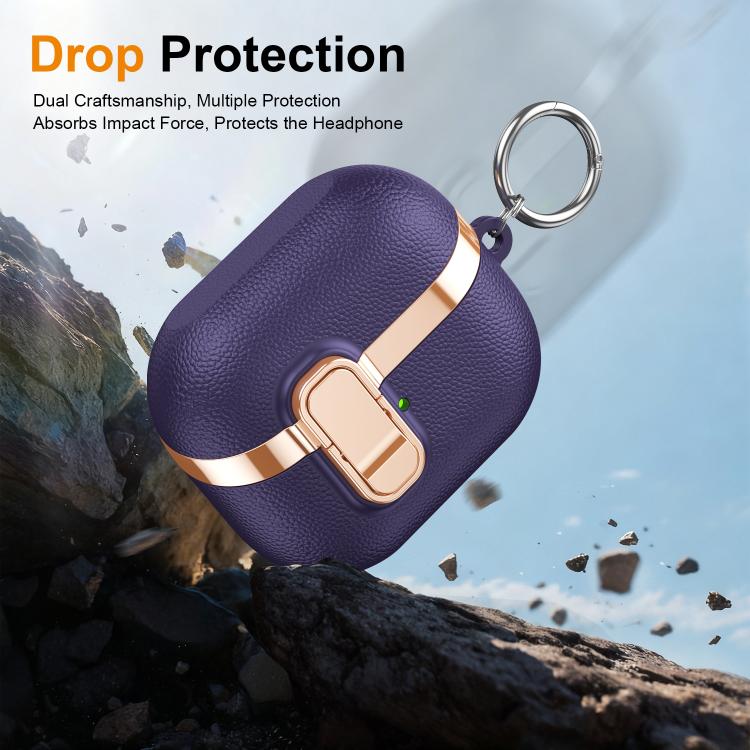 For Samsung Galaxy Buds3 Electroplated Leather Texture Wireless Earphones Protective Case with Security Lock