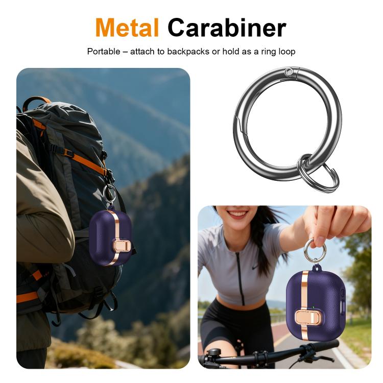 For Samsung Galaxy Buds3 Electroplated Leather Texture Wireless Earphones Protective Case with Security Lock