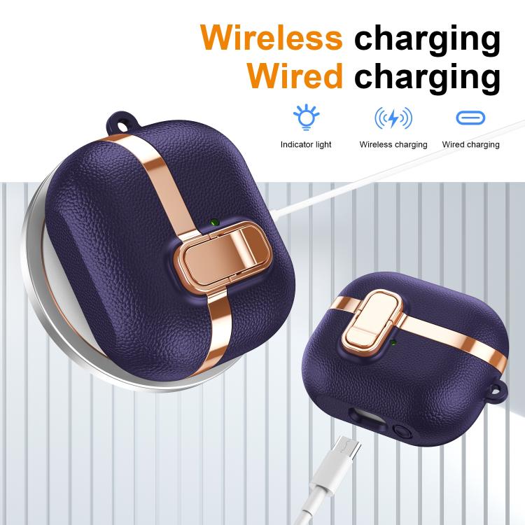 For Samsung Galaxy Buds3 Electroplated Leather Texture Wireless Earphones Protective Case with Security Lock