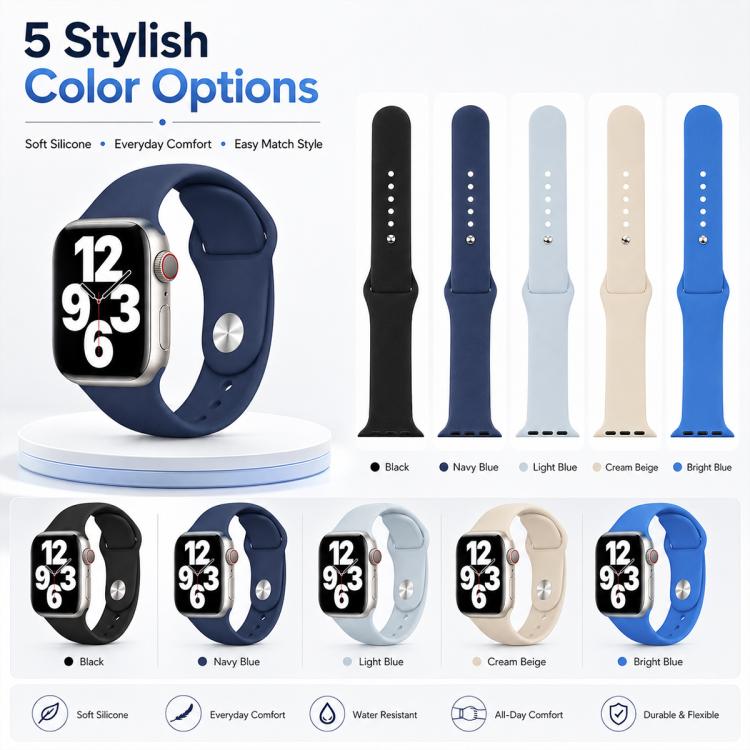 For Apple Watch 42 / 44 / 45 / 46 / 49mm 5 Pack xDfind Solid Color Silicone Sports Watch Band