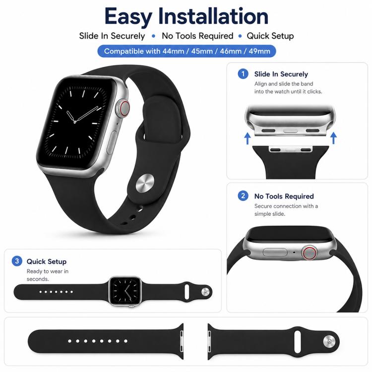 For Apple Watch 42 / 44 / 45 / 46 / 49mm 5 Pack xDfind Solid Color Silicone Sports Watch Band