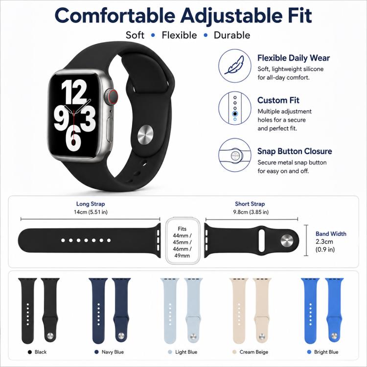 For Apple Watch 42 / 44 / 45 / 46 / 49mm 5 Pack xDfind Solid Color Silicone Sports Watch Band