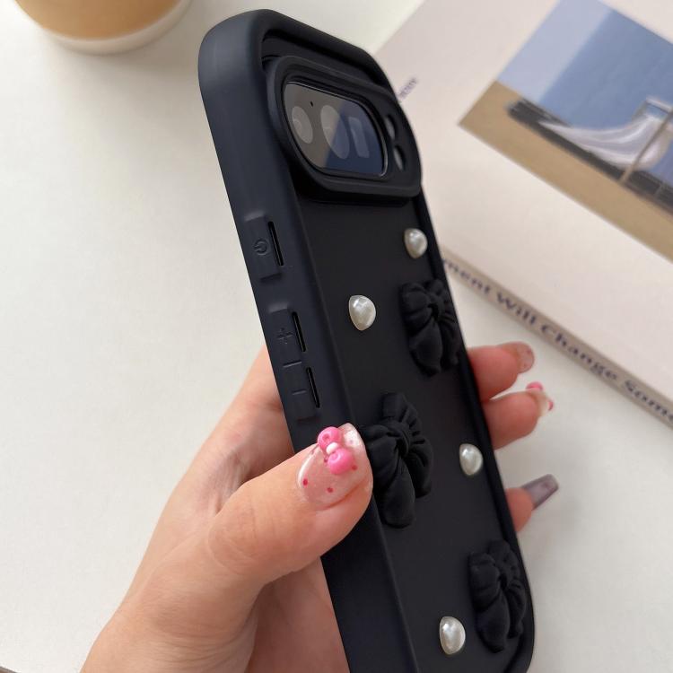 For Google Pixel 8 Pro Soft Silicone 3D Bowknot Pearl Phone Case with Beaded Wrist Strap