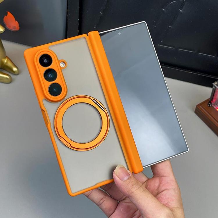 For Samsung Galaxy Z Fold7 5G Matte Skin Feel MagSafe Dual Axis Folding Phone Case with Rotating Stand