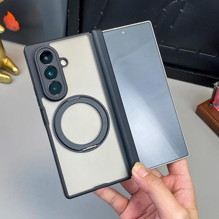 For Samsung Galaxy Z Fold7 5G Matte Skin Feel MagSafe Dual Axis Folding Phone Case with Rotating Stand