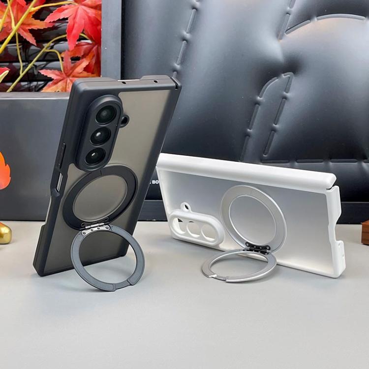 For Samsung Galaxy Z Fold7 5G Matte Skin Feel MagSafe Dual Axis Folding Phone Case with Rotating Stand