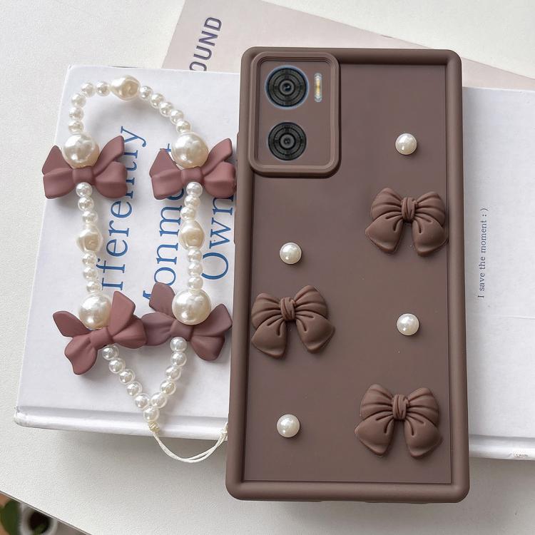 For Motorola Moto E22 4G  / E22i 4G Soft Silicone 3D Bowknot Pearl Phone Case with Beaded Wrist Strap