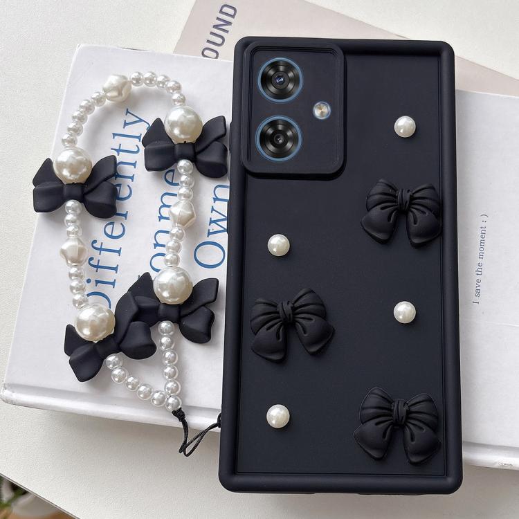For Motorola Moto G54/G64 5G/G54 Power Soft Silicone 3D Bowknot Pearl Phone Case with Beaded Wrist Strap