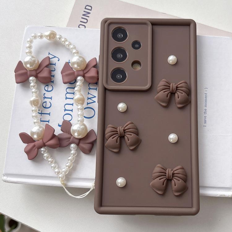 For Samsung Galaxy A73 Soft Silicone 3D Bowknot Pearl Phone Case with Beaded Wrist Strap