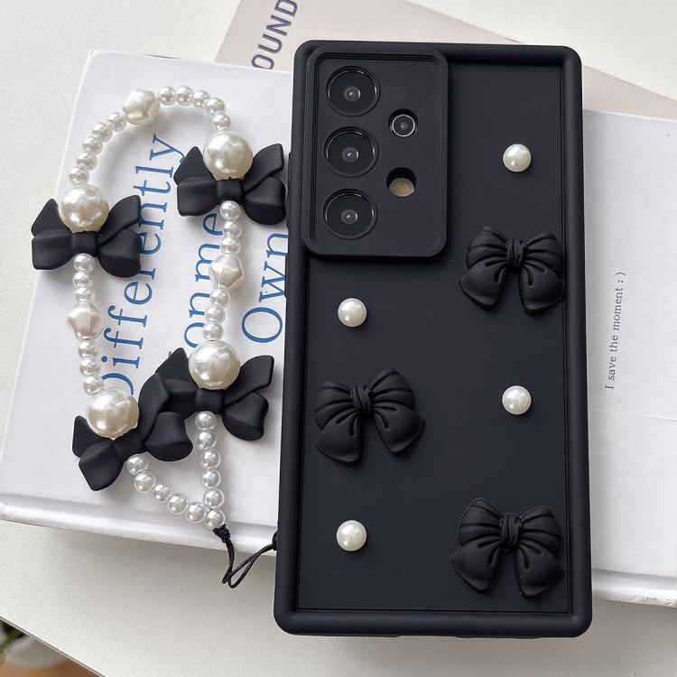 For Samsung Galaxy A73 Soft Silicone 3D Bowknot Pearl Phone Case with Beaded Wrist Strap