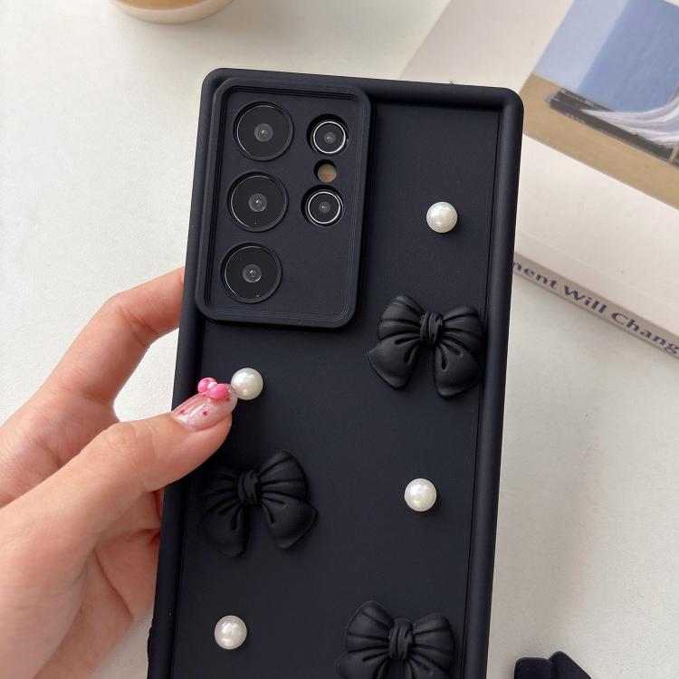 For Samsung Galaxy A05s Soft Silicone 3D Bowknot Pearl Phone Case with Beaded Wrist Strap