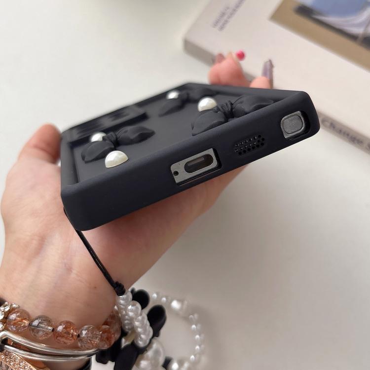For Samsung Galaxy A05s Soft Silicone 3D Bowknot Pearl Phone Case with Beaded Wrist Strap