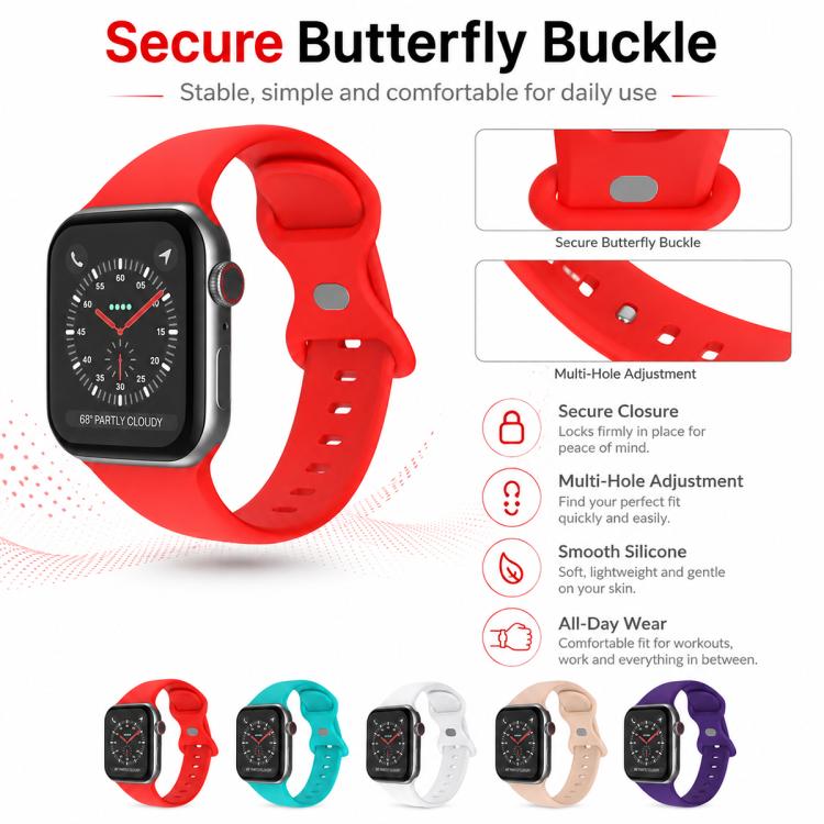For Apple Watch 38 / 40 / 41 / S11 42mm 5 Pack xDfind Butterfly Buckle Silicone Watch Band