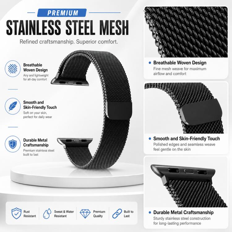 For Apple Watch 42 / 44 / 45 / 46 / 49mm 5 Pack xDfind Milanese Loop Magnetic Metal Watch Band