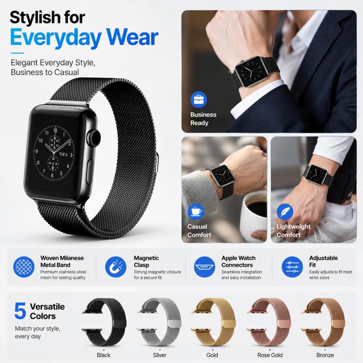 For Apple Watch 38 / 40 / 41 / S11 42mm 5 Pack xDfind Milanese Loop Magnetic Metal Watch Band