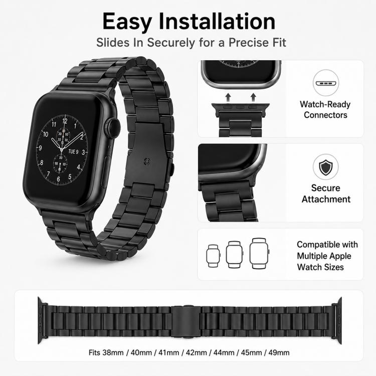 For Apple Watch 38 / 40 / 41 / S11 42mm 5 Pack xDfind Three Beads Fold Buckle Stainless Steel Watch Band