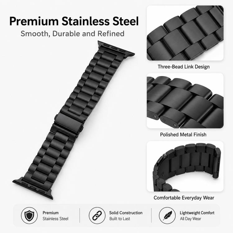 For Apple Watch 38 / 40 / 41 / S11 42mm 5 Pack xDfind Three Beads Fold Buckle Stainless Steel Watch Band