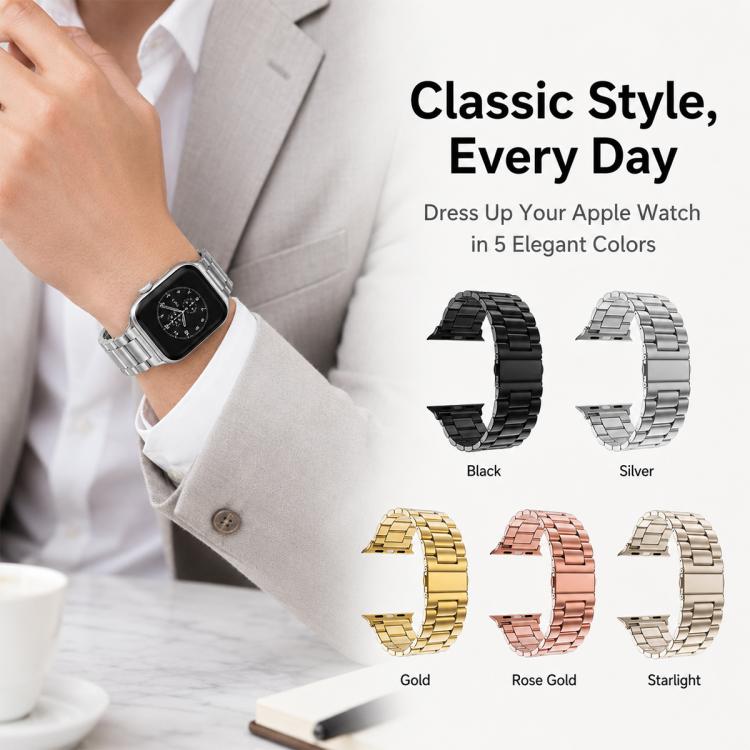For Apple Watch 42 / 44 / 45 / 46 / 49mm 5 Pack xDfind Three Beads Fold Buckle Stainless Steel Watch Band