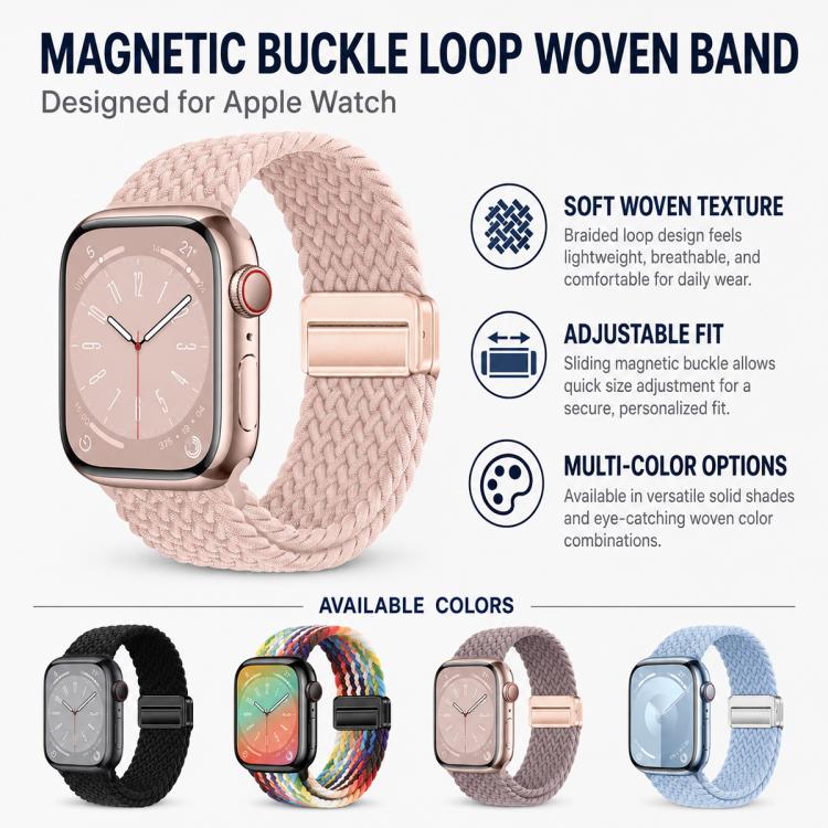 For Apple Watch 42 / 44 / 45 / 46 / 49mm 5 Pack xDfind Magnetic Buckle Loop Woven Watch Band