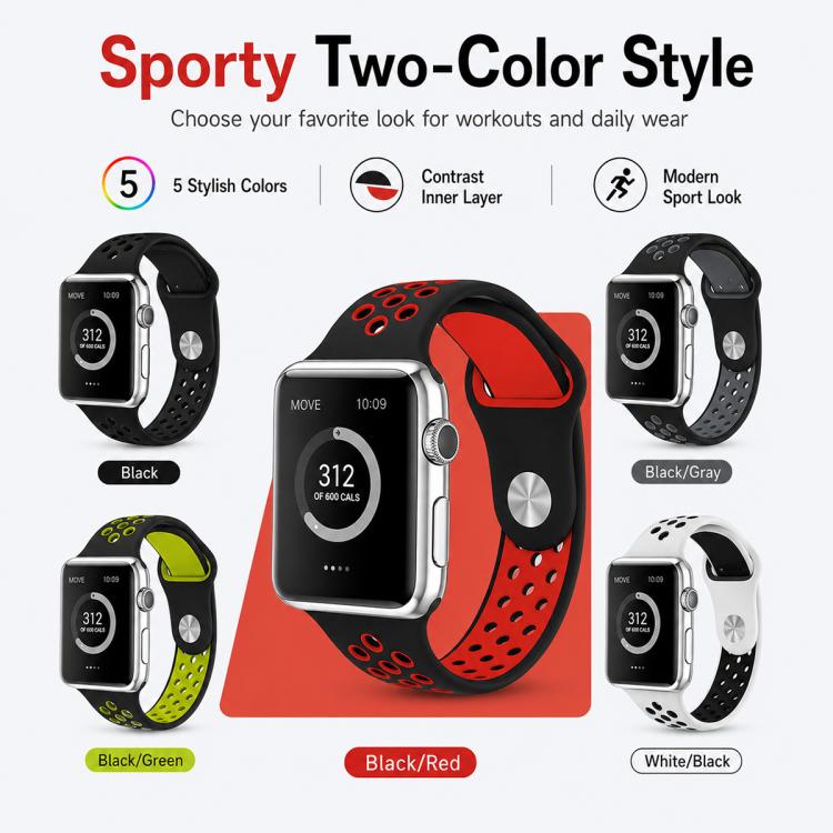 For Apple Watch 38 / 40 / 41 / S11 42mm 5 Pack xDfind Two Color Silicone Sports Watch Band