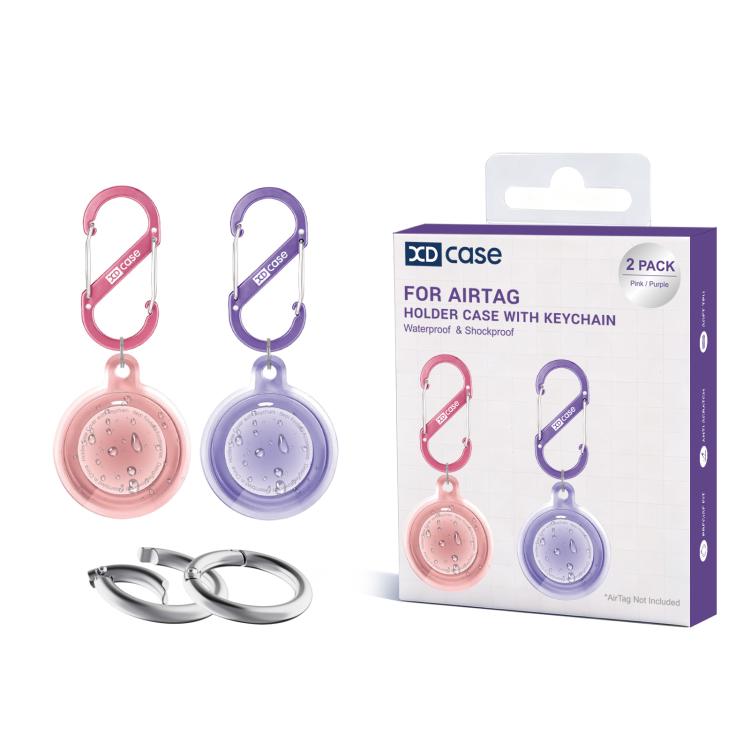 For AirTag 2nd Gen / 1st Gen XDcase 2 Pack Full-cover Waterproof TPU Protective Case with Keychain