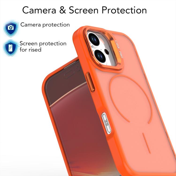 For iPhone 16 Plus Bright Color Frosted Skin-feel Camera Bracket Magsafe Phone Case