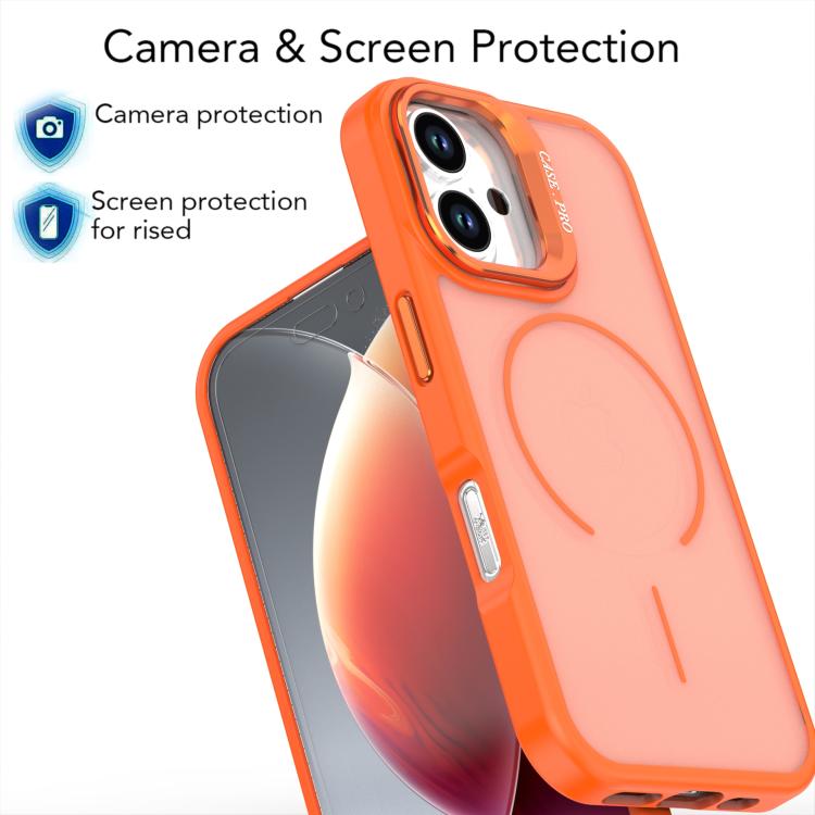 For iPhone 16 Bright Color Frosted Skin-feel Camera Bracket Magsafe Phone Case