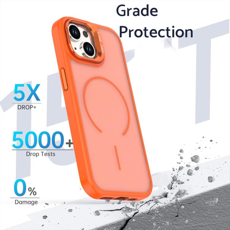 For iPhone 15 Bright Color Frosted Skin-feel Camera Bracket Magsafe Phone Case