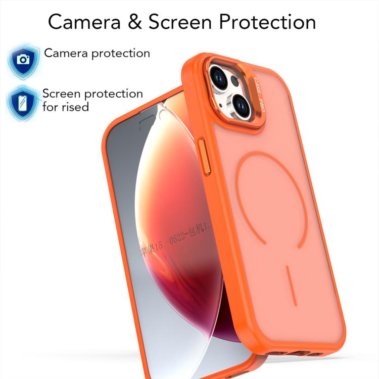 For iPhone 15 Bright Color Frosted Skin-feel Camera Bracket Magsafe Phone Case