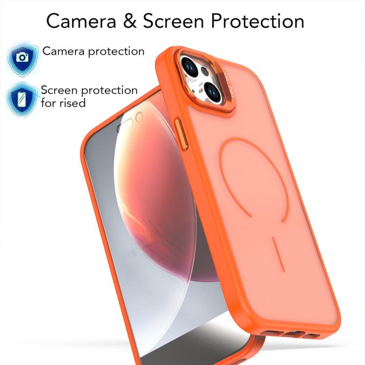 For iPhone 14 Plus Bright Color Frosted Skin-feel Camera Bracket Magsafe Phone Case