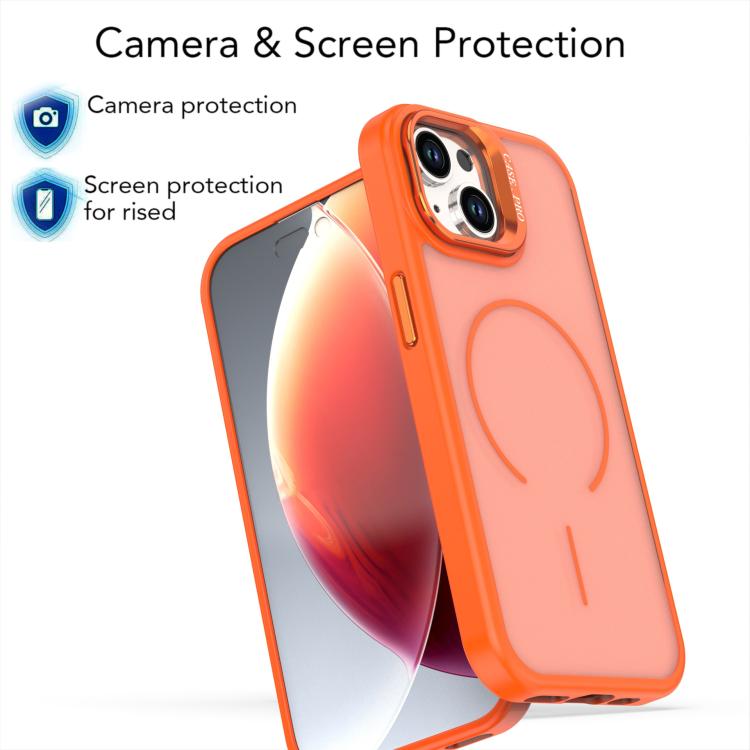 For iPhone 13 Bright Color Frosted Skin-feel Camera Bracket Magsafe Phone Case