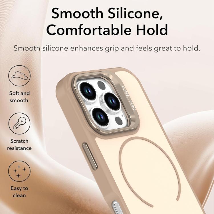 For iPhone 16 Pro Bright Color Contrast Skin-feel Camera Bracket Magsafe Phone Case