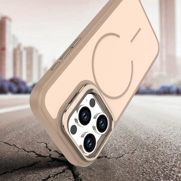 For iPhone 15 Pro Bright Color Contrast Skin-feel Camera Bracket Magsafe Phone Case
