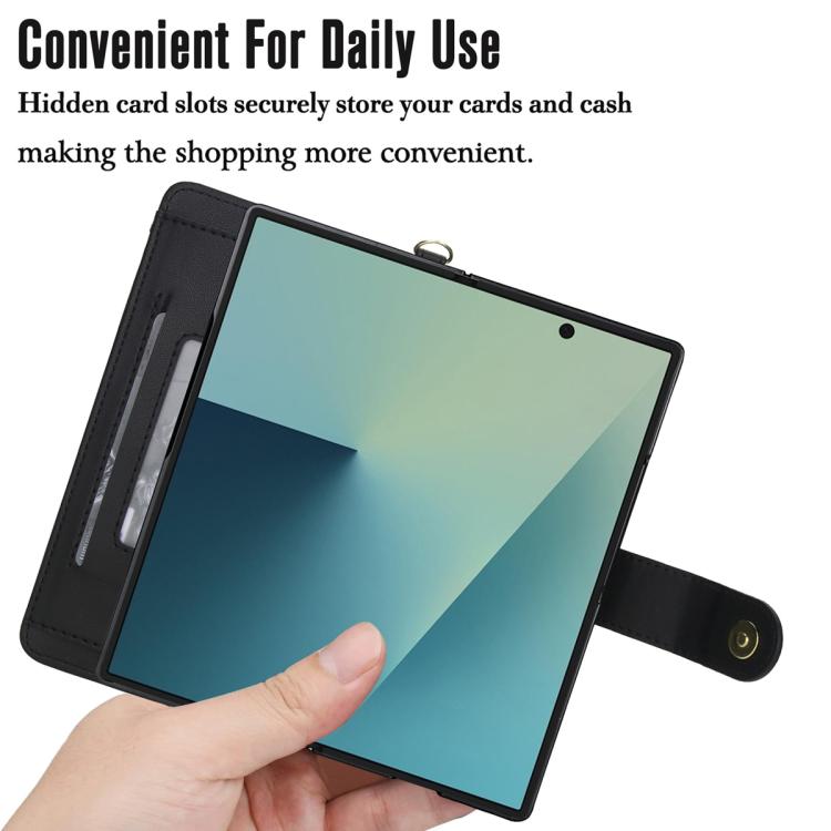 For Samsung Galaxy Z Fold7 5G Seven Card Slots Zipper Wallet Leather Phone Case with Lanyard
