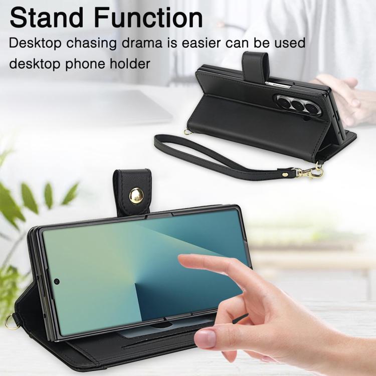 For Samsung Galaxy Z Fold7 5G Seven Card Slots Zipper Wallet Leather Phone Case with Lanyard