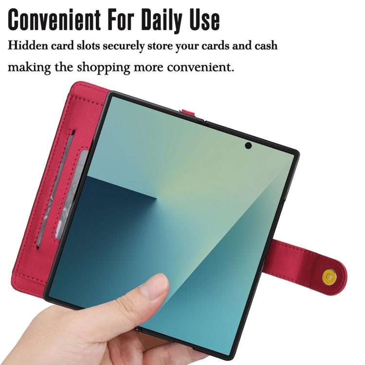 For Samsung Galaxy Z Fold7 5G Seven Card Slots Zipper Wallet Leather Phone Case with Lanyard