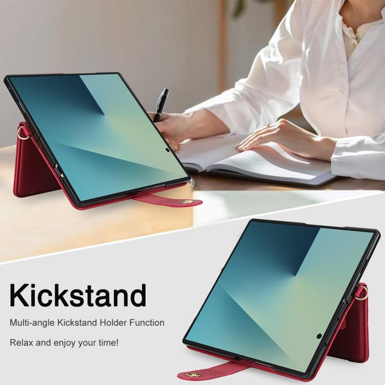 For Samsung Galaxy Z Fold7 5G Seven Card Slots Zipper Wallet Leather Phone Case with Lanyard