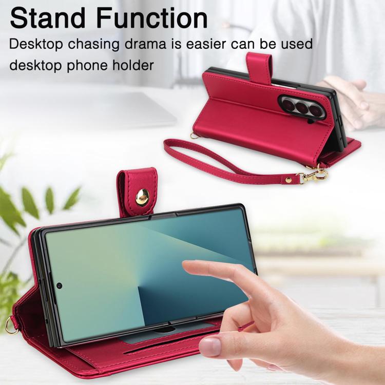 For Samsung Galaxy Z Fold7 5G Seven Card Slots Zipper Wallet Leather Phone Case with Lanyard