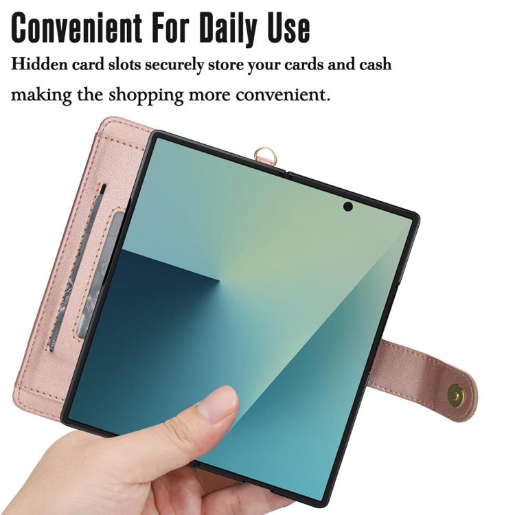 For Samsung Galaxy Z Fold7 5G Seven Card Slots Zipper Wallet Leather Phone Case with Lanyard