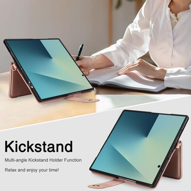 For Samsung Galaxy Z Fold7 5G Seven Card Slots Zipper Wallet Leather Phone Case with Lanyard