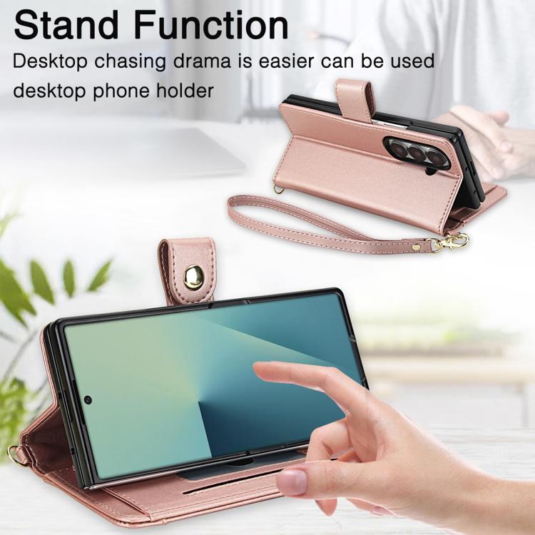 For Samsung Galaxy Z Fold7 5G Seven Card Slots Zipper Wallet Leather Phone Case with Lanyard