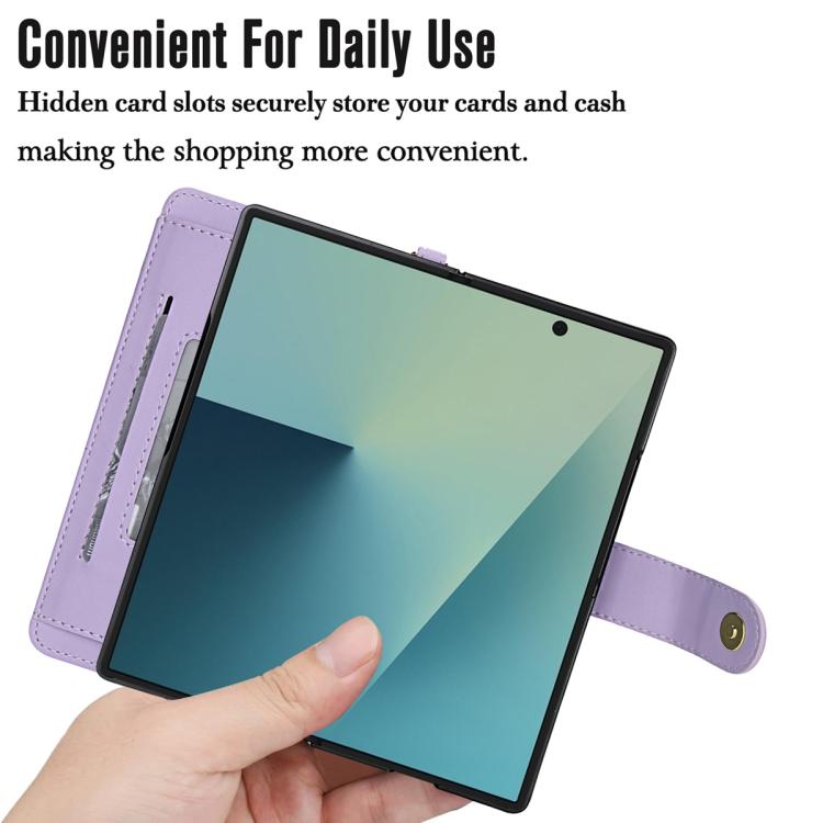 For Samsung Galaxy Z Fold7 5G Seven Card Slots Zipper Wallet Leather Phone Case with Lanyard