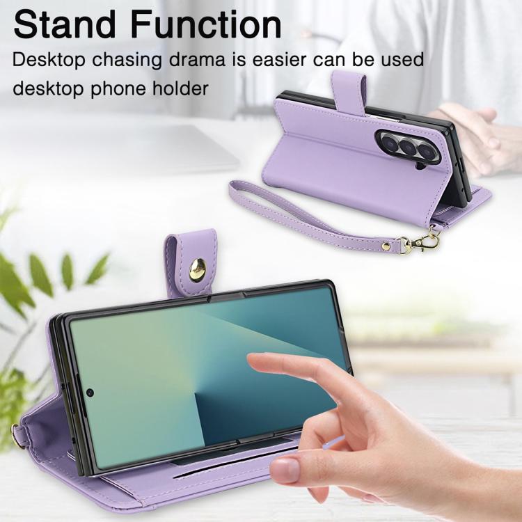 For Samsung Galaxy Z Fold7 5G Seven Card Slots Zipper Wallet Leather Phone Case with Lanyard