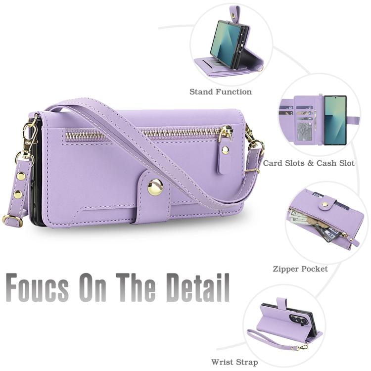 For Samsung Galaxy Z Fold7 5G Seven Card Slots Zipper Wallet Leather Phone Case with Lanyard