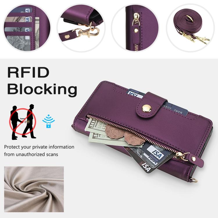 For Samsung Galaxy Z Fold7 5G Seven Card Slots Zipper Wallet Leather Phone Case with Lanyard