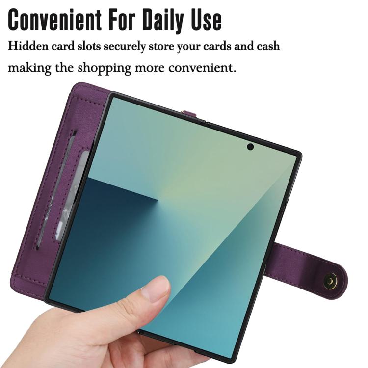 For Samsung Galaxy Z Fold7 5G Seven Card Slots Zipper Wallet Leather Phone Case with Lanyard