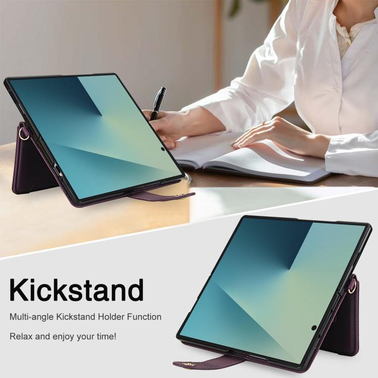 For Samsung Galaxy Z Fold7 5G Seven Card Slots Zipper Wallet Leather Phone Case with Lanyard