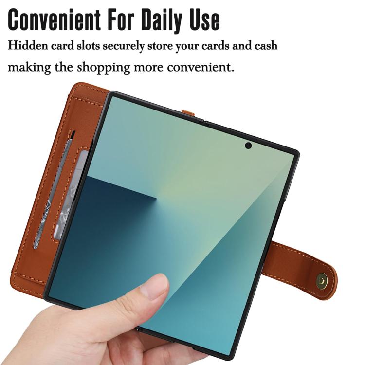 For Samsung Galaxy Z Fold7 5G Seven Card Slots Zipper Wallet Leather Phone Case with Lanyard