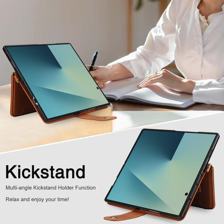 For Samsung Galaxy Z Fold7 5G Seven Card Slots Zipper Wallet Leather Phone Case with Lanyard